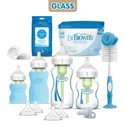 Dr. Brown's Anti-Colic Options+ Wide-Neck Glass Baby Bottle & HappyPaci Starter Set, BPA Free, 0m+