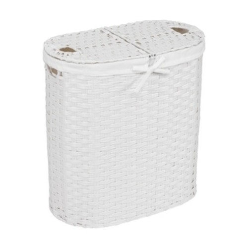 Seville Classics Handwoven Lidded Oval Double Laundry Hamper