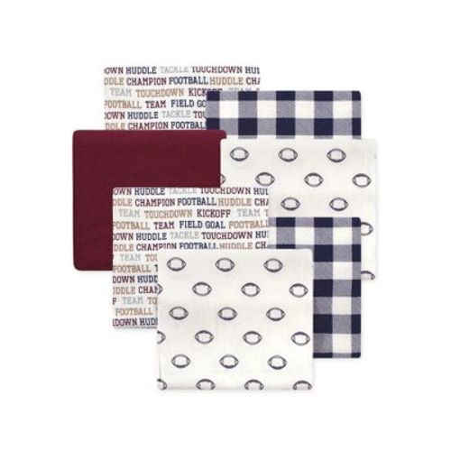 Little Treasure Hudson Baby Boys Cotton Poly Flannel Receiving Blankets Multipack, Burgundy Football, 30x30 Inches