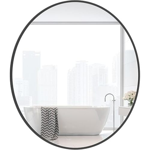 WallBeyond Black Round Wall Mirror 24 inch Circle Mirror for Bathroom with Metal Framed Mirror for Bathroom, Vanity, Living Room, Entryway Home Decor