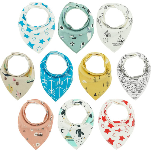 Sarvoza Organic Cotton Bandana Drool Bibs with Adjustable Straps for Boys & Girls, Pack of 10