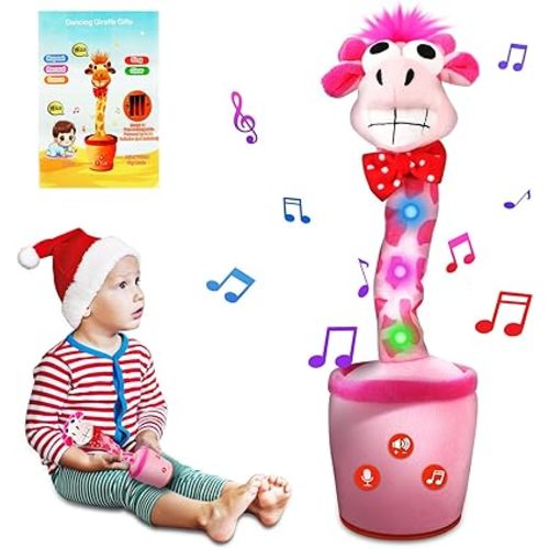 Easter Basket Dancing Talking Giraffe Toy,Repeating Singing Recording Mimicking Baby Girl Gifts,Electronic Sensory Baby Toys Easter Gifts for Kids Girls Toys Pink
