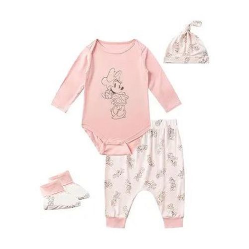 Disney Minnie Mouse Baby Girls 4 Pack Bamboo Viscose Bodysuit With Booties, Hat And Pants Set For Infant