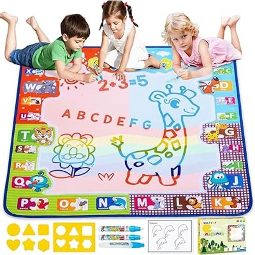 KIZZYEA Toys for 2 3 4 5 Years Old Boys Girls, Water Doodle Mat for Kids, Large Coloring Painting Writing Mat with Neon Colors, Educational Toys Christmas Birthday Gifts for Age 2-4, 3-5 Toddlers