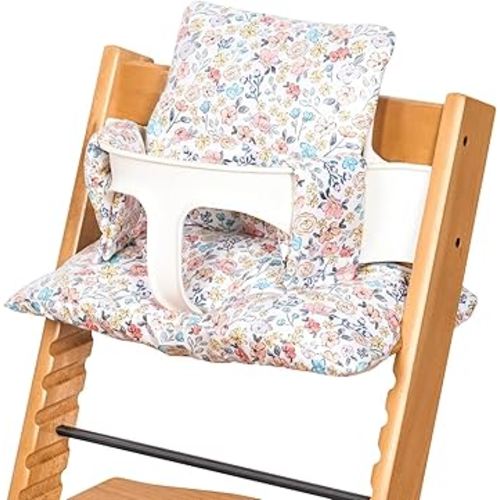 Waterproof & Extra Padded Dining Chair Seat Cushion, Wipe Clean Cushion, Compatible with Stokke Tripp Trapp High Chair, 18" L x 11" W, Cartoon Printing Each (Blooming Flowers)