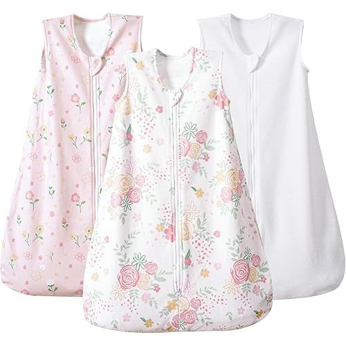 PHF 3 Pack Warm Micro-Fleece Baby Sleep Sack 6-12 Months, Soft Baby Wearable Blanket, 2-Way Zipper Sleeping Bags, Comfy Toddler Sleeping Sack for Girls, Medium Size, Rose Floral