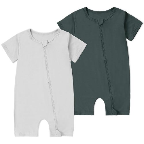 MICHLEY Baby Bamboo Viscose Short Sleeve Summer Romper 2 Pack, Unisex Newborn Zipper Bodysuit Toddler Clothes 0-24M