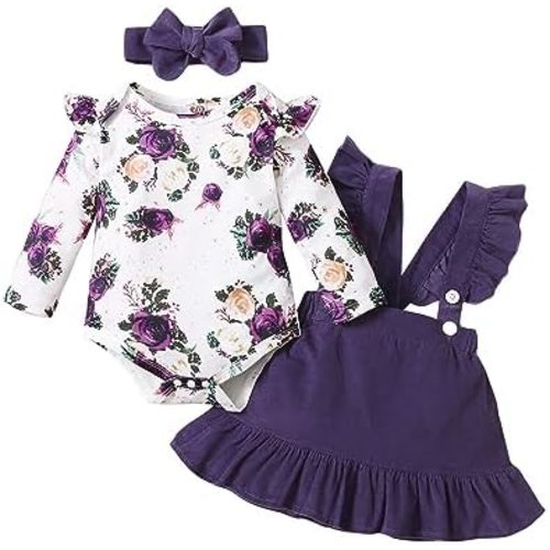 Kucnuzki Newborn Baby Girl Clothes Toddler Long Sleeve Ruffle Romper Top Infant Skirt Set Little Girl Overall Dress