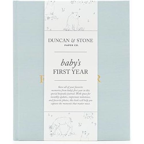 Baby First Year Book (Sky Blue, 112 Pages) by Duncan & Stone - Memory & Milestone Baby's First Year Photo Album from Pregnancy to First Year – Newborn Baby Journal - Gifts for New Moms