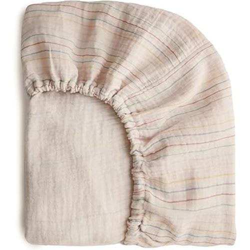 mushie Extra Soft Muslin Fitted Crib Sheet | 192 Thread Count | 28"x 52" (Retro Stripes)