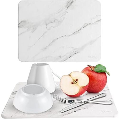 Stone Drying Mat for Kitchen Counter, Multi-Purpose Stone Dish Drying Mat, Water-Absorbent Quick Dish Drying Stone for Kitchen Counter for Cups Dishes Bottles (15.7” L x 11.8” W) - Marble Sandstone