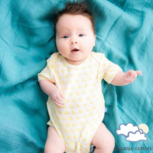 many ducks yellow organic cotton magnetic bodysuit