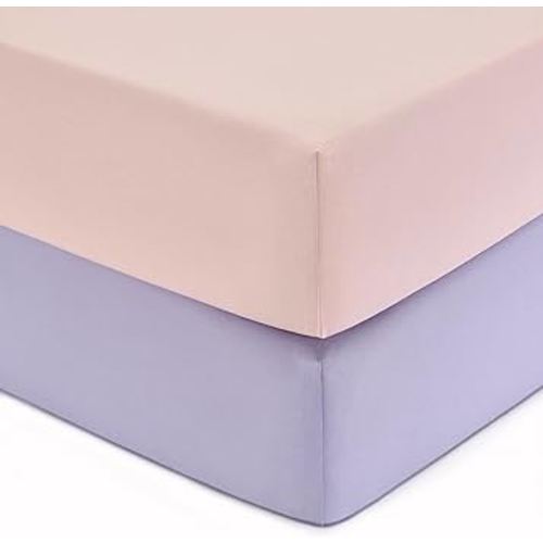 TILLYOU Baby Crib Sheets for Boys Girls, Fitted Crib Sheet 2 Pack for Standard Crib and Toddler Mattresses, Super Soft Toddler Bed Sheets 28"x52",Light Purple&Light Pink