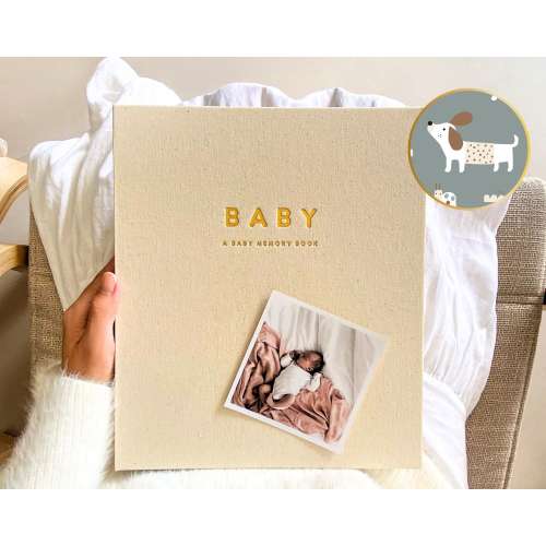 Peachly Unisex Baby Memory Book (USA) - Photo Keepsake to Record Milestones & Firsts Gender Neutral - Scandi Animals (Charlie)