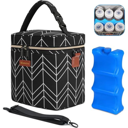 Mancro Breastmilk Cooler Bag, Insulated with Ice Pack, Fits 6 Baby Bottles Up to 9 Oz with On-The-Go Strap, Perfect for Nursing Moms and Daycare, Black Wave