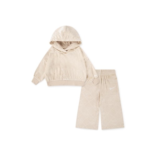 Cozy Velour Monogram Hoodie & Wide Leg Pants Set, 18M