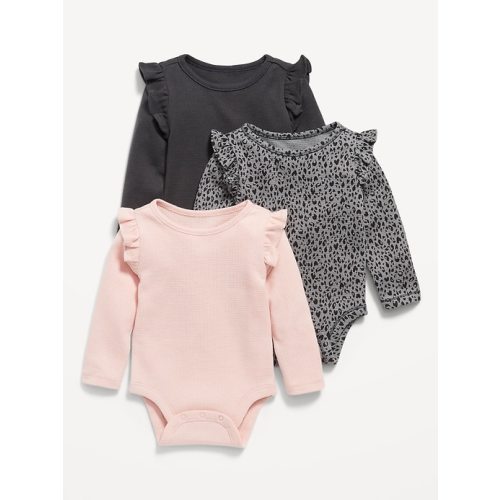 Ruffle-Trim Long-Sleeve Thermal-Knit Bodysuit 3-Pack for Baby