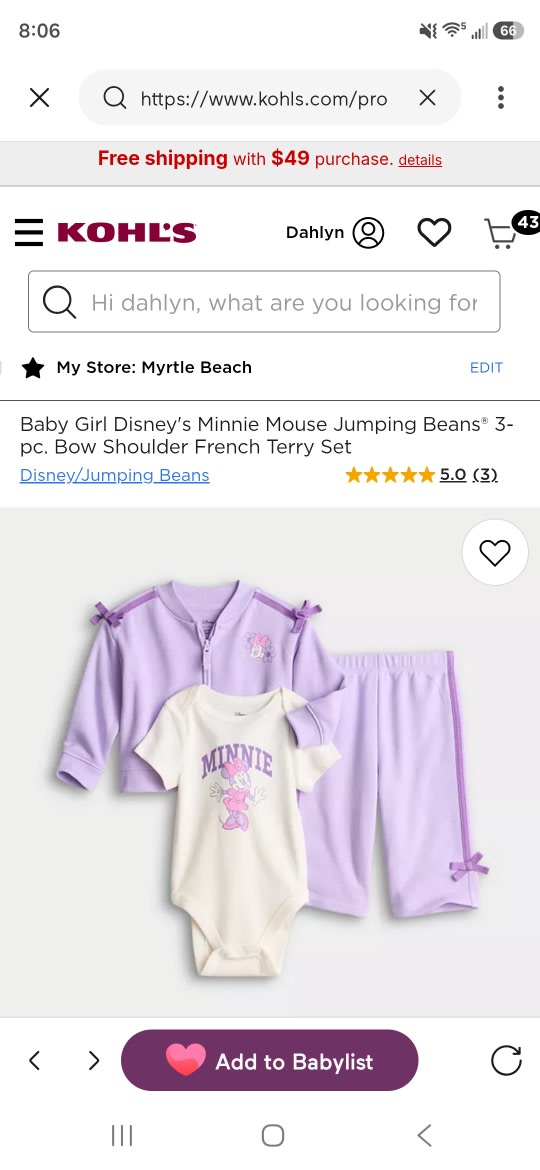 Baby Girl Disney's Minnie Mouse Jumping Beans® 3-pc. Bow Shoulder French Terry Set