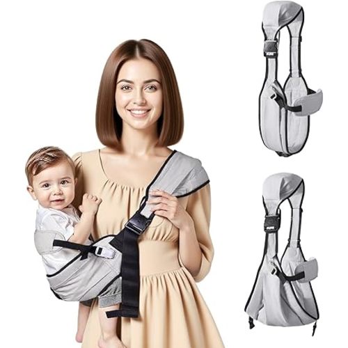 Baby Sling Carrier,Toddler Carrier, 2025 New Baby Sling with Waist Harness,Portable and Lightweight Sling,Non-Slip Hip Seat Carrying 25-60lbs(Grey)