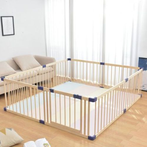 Wooden Baby Playpen, Large Wood Gate Playpen for Babies and Toddlers, Baby Fence Play Yard with Door for Kids Activity Center