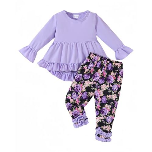 Ichigobaby Baby Girl Clothes Infant Toddler Girl Outfit Long Sleeve Shirts Top Rufffle Pants Little Girls Clothes