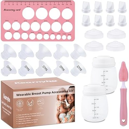 Replacement Parts Kit for Momcozy M5 Wearable Breast Pump – Includes 2 Bottles, 10 Flanges, 8 Duckbill Valves, 4 Membranes, Sizing Ruler & Cleaning Brush – BPA-Free, Easy to Clean