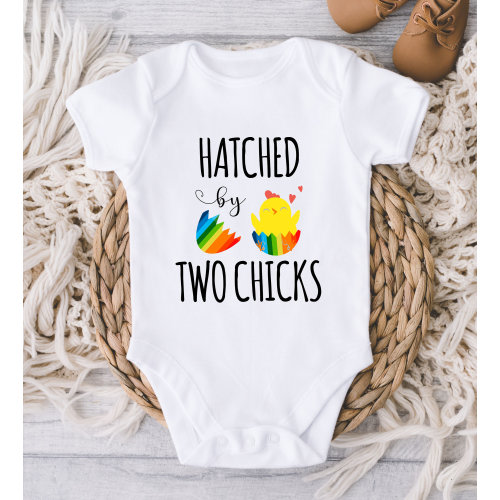 Hatched By Two Chicks Baby ONESIES® Brand Bodysuit - Gay Pride lesbian Moms - I Love My Two Moms - Cute LGBT Baby Announce -baby shower gift