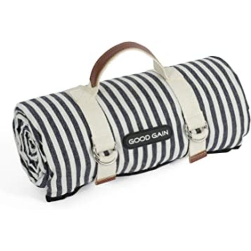 G GOOD GAIN Waterproof Picnic Blanket Portable with Carry Strap for Beach Mat or Family Outdoor Camping Party (Navy Blue)