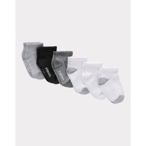 Hanes Baby Girls' 6pk Solid Socks - White/Gray/Black 6-12M: Breathable, Moisture Wicking, Ankle Length