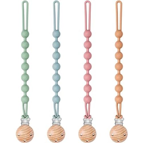 Baby Silicone Pacifier Clip, BPA Free, 4 Pack One Piece Soft Flexible Binky Clips Pacifier Holder Clips for Girls and Boy - Safe for Newborns