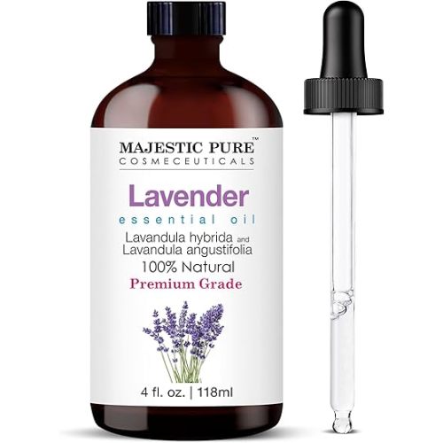 MAJESTIC PURE Lavender Essential Oil with Glass Dropper | 100% Pure and Natural Lavender Oil | Premium Grade Essential Oils for Diffusers, Skin, Aromatherapy, Massage | 4 Fl Oz