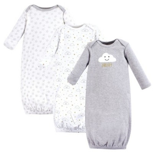 Hudson Baby Infant Cotton Long-Sleeve Gowns 3pk, Gray Clouds, 0-6 Months