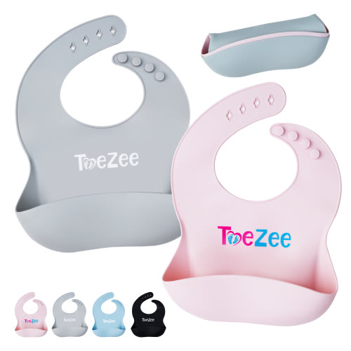 ToeZee Silicone Baby Bib for Boys & Girls - Adjustable Waterproof Baby Bibs Makes Baby Feeding a Breeze - Our Stylish Bibs Are Easy to Clean - Includes a Handy Zippered Bag for Storage & Travel ...
