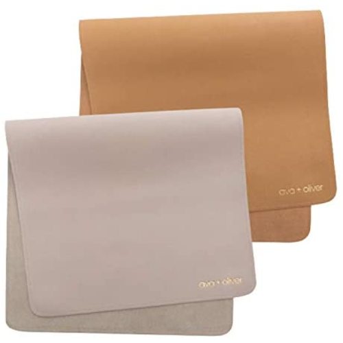 Ava + Oliver Vegan Leather Baby Changing Mat - Multipurpose Portable Wipeable Diaper Pad - Foldable for Travel (16 x 30 in) (Grey/Tan)