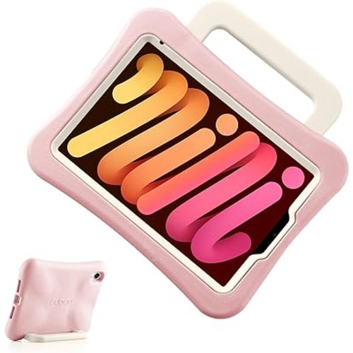 Kids Case for iPad mini 7 (A17 Pro) 2024 /iPad Mini6 2021, Light Weight Heavy Duty/Shockproof/Drop Proof with Handle/Kickstand, Child Friendly Cover for iPad mini 7th/6th Gen 8.3inch (Pink)