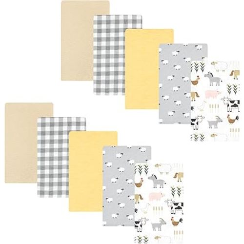 Hudson Baby Unisex Baby Cotton Poly Flannel Burp Cloths, Cute Farm 10-Pack, One Size