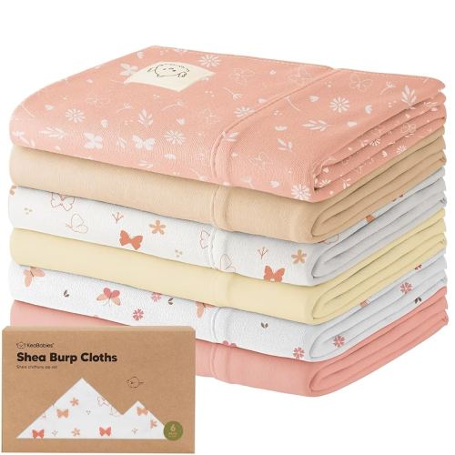 Organic Burp Cloths Baby Boy, Girl - 6-Pack Large Cotton Burping Cloths for Babies, Spit Up Rags, Super Absorbent, Ultra Soft Newborn Rag, Gender Neutral, Machine Washable, Durable(Butterflies)