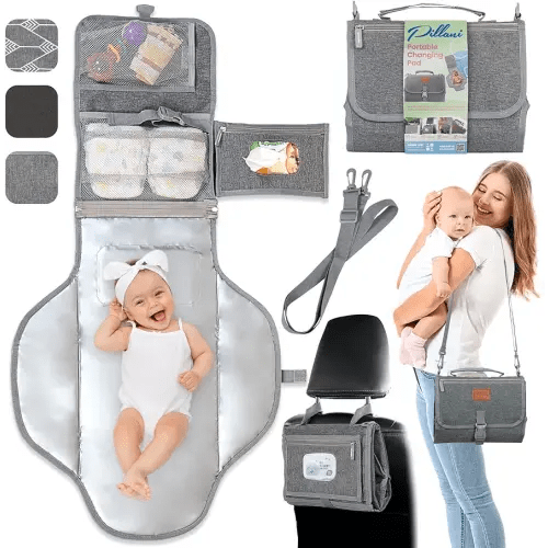 Portable Changing Pad for Baby, Travel Diaper Changing Pad for Newborn, Large Waterproof Baby Changing Mat, Foldable & Detachable Diaper Changing Station with Baby Wipes Pockets, Baby Stuff by Pillani