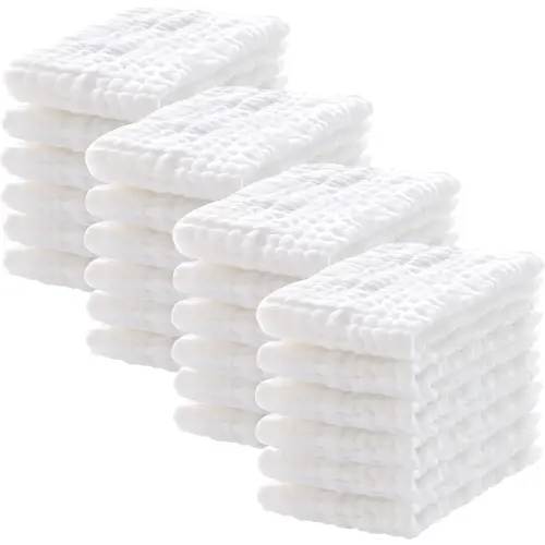 24 Pack Muslin Burp Cloths 100% Cotton Muslin Cloths Large 20''x10'' Extra Soft and Absorbent Baby Burping Cloth - White