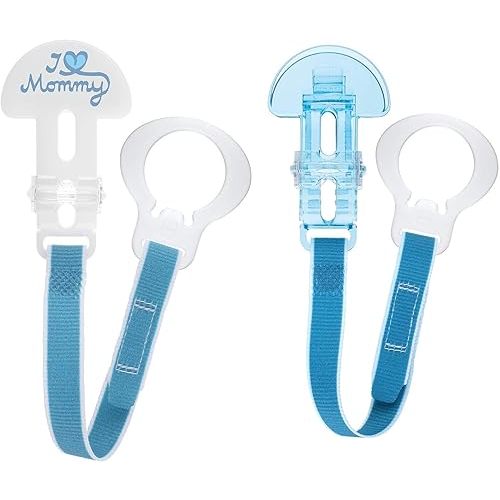 MAM 2 Clips for Pacifiers With Fasteners and Flexible Rings for Boys, Designs May Vary