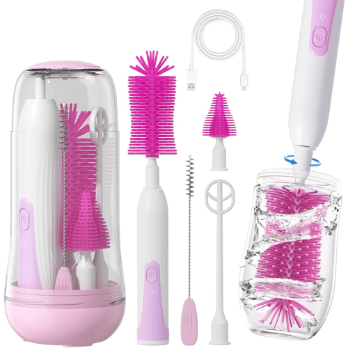 qingyong Baby Bottle Cleaner - Electric Bottle Cleaning Brush, Baby Accessories, and Sippy Cups - Rechargeable, Includes Replaceable Brush Head