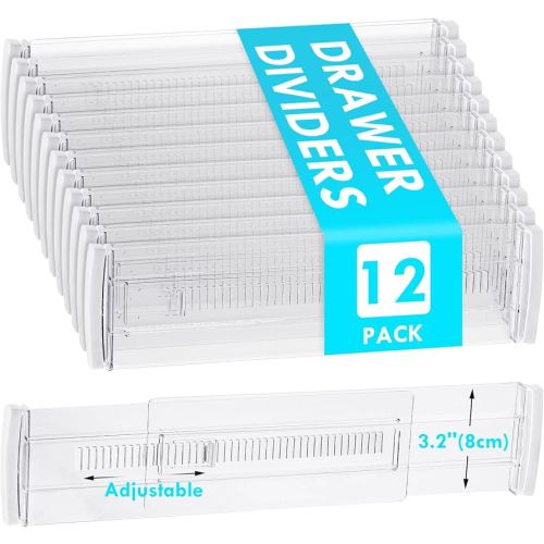 Amazon.com: Drawer Dividers, 12 Pack Adjustable Drawer Organizers 3.2" High Expandable from 11.3-20" Clear Expandable Dresser Organizer for Clothes Kitchen Utensils Cutlery Drawer Organizers Set : Home & Kitchen