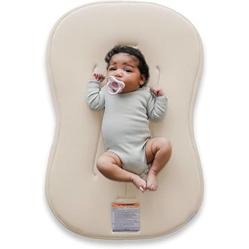 Snuggle Me® Baby Lounger Curve (0-6 Months) - Premium Organic Cotton with Foam Core, Machine-Washable Cover, Buttery-Soft & Breathable Infant Lounger with Travel Bag (30 in x 20 in x 1.9 in) - Natural