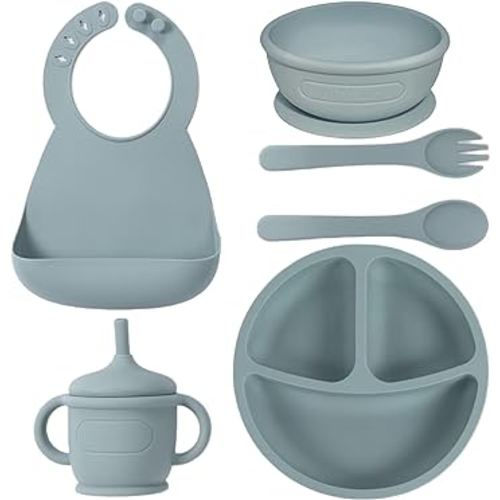 Baby Feeding Set, Baby Feeding Set, Baby Plate, Bowl Set, Baby Silicone Feeding Set, Baby Led Weaning Set, Baby Plates, Bowls Set Suction, Blw Set (Green)
