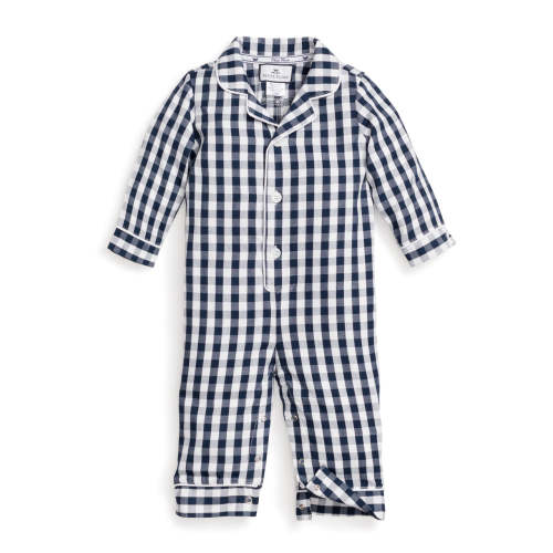 Navy Gingham Twill Winter Romper
