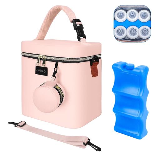 Breastmilk Cooler Bag with Ice Pack, Insulated Baby Bottle Tote Bag for 6 Bottles Up to 9 oz, Clip-On Pouch for Baby Essentials, Leakproof, Waterproof, Shoulder Strap for Nursing Moms