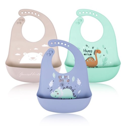 Yaoping Soft Silicone Baby Feeding Bibs with Food Catcher Pocket, BPA Free, 3 Pack, Unisex