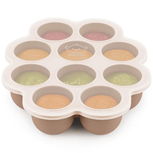 KeaBabies Silicone Food Freezer Trays with Lid, 2oz x 10 Pods Baby Food Storage Containers, Easy Puree Meal Prep, Breast Milk Silicone Freezer Molds, Dishwasher, Microwave Safe,BPA-Free(Chai Latte)
