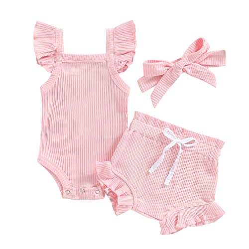 Murnouche Newborn Baby Girl Summer Clothes Sleeveless Floral Top Ribbed Shorts Boho Outfit Set