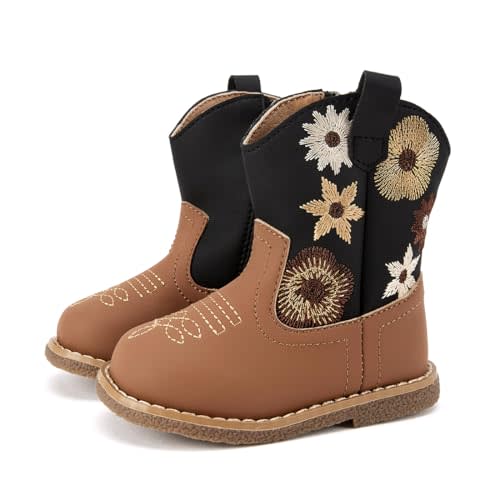 BMCiTYBM Baby Cowboy Cowgirl Boots Infant Western Shoes Boys Girls Round Toe Boots All Seasons 6-24 Months